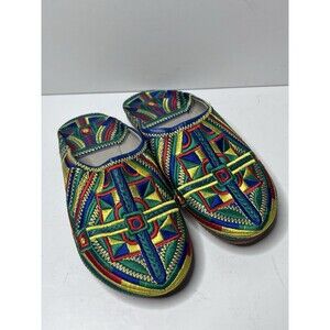 Moroccan Embroidered Leather Slippers Babouche Shoes Round Toe Women’s SZ 7